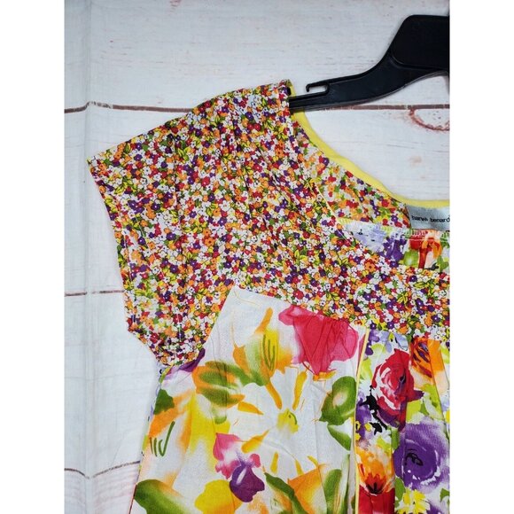Harve Benard Small Cotton Floral Flare Hem Multicolored Elegant Top - Picture 4 of 10